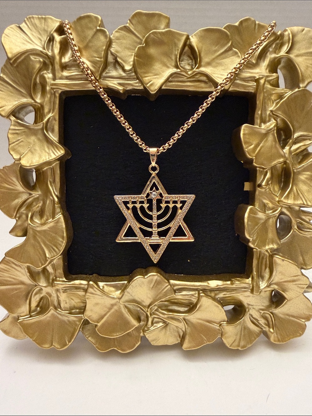 Gold Star of David Menorah 24”Pendant Necklace